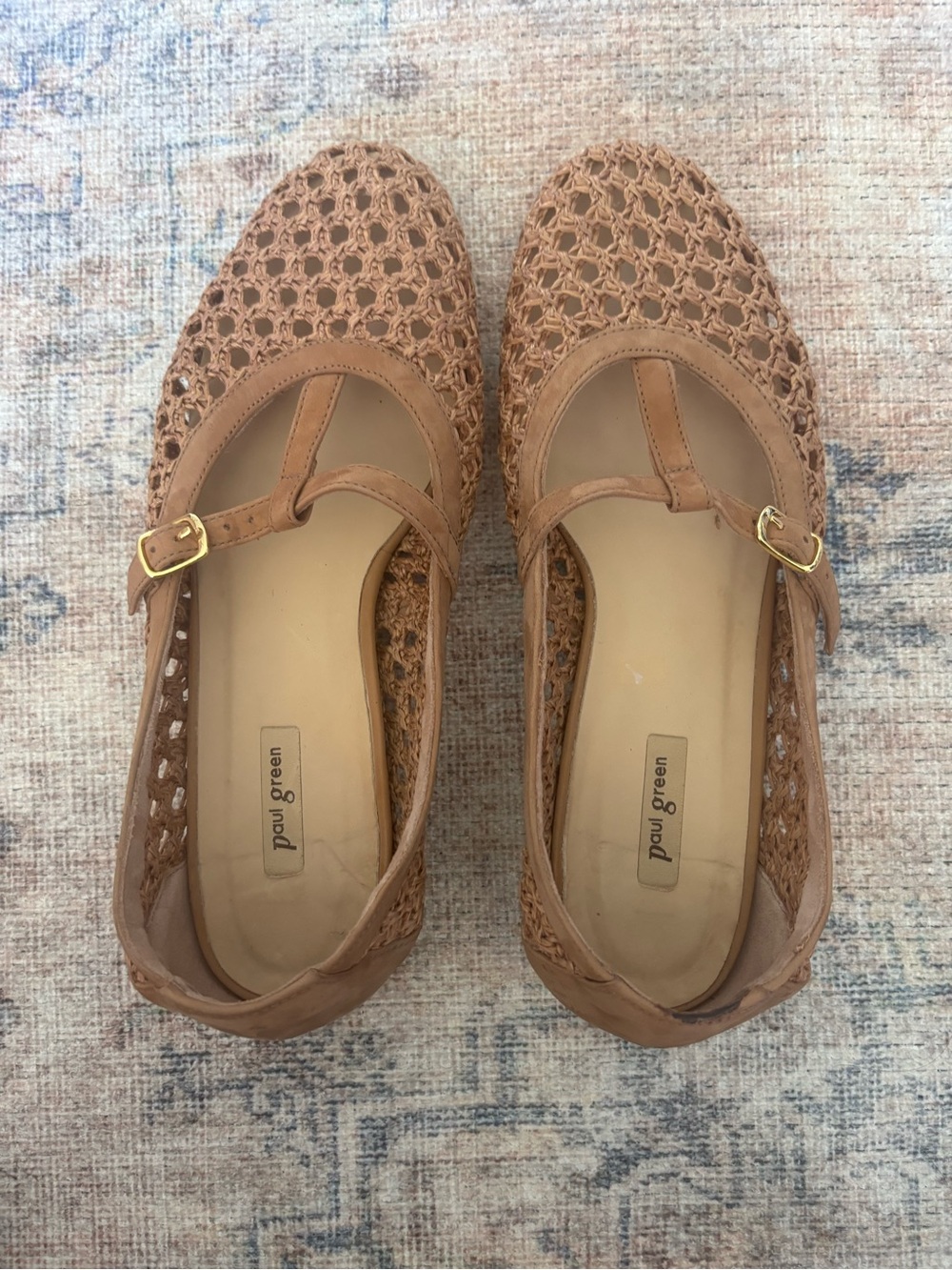 Paul Green Woven T-Strap Flats in Tan - Picture 3 of 16